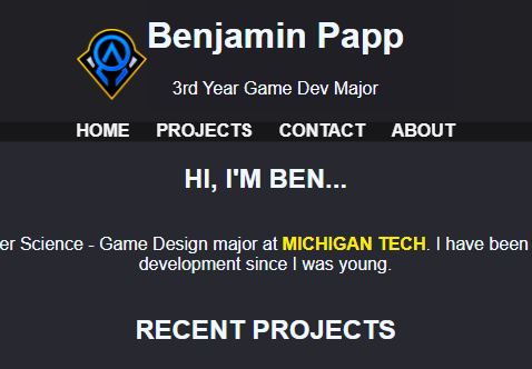 Screenshot of Ben's personal portfolio